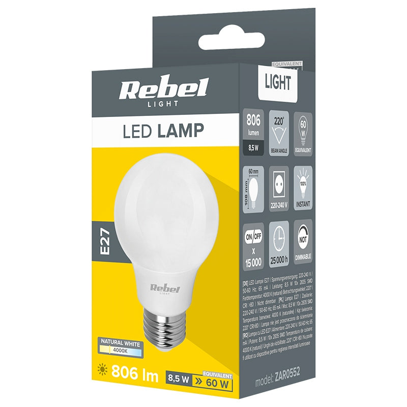 Bec LED E27 4000k Rebel a 60