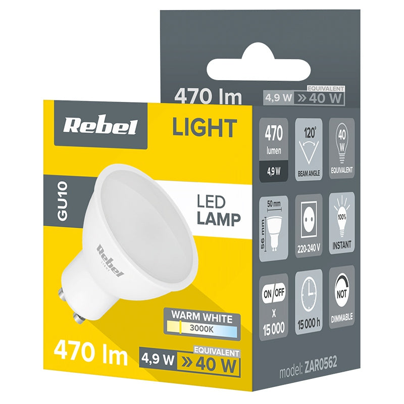 Bec LED 3000k Rebel Gu 10