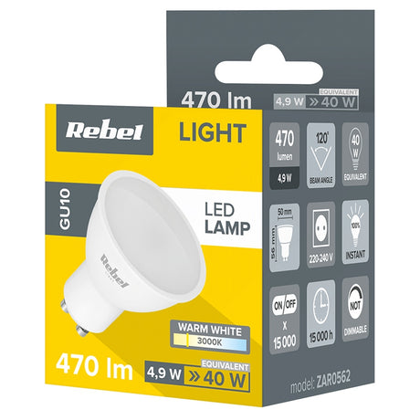 Bec LED 3000k Rebel Gu 10