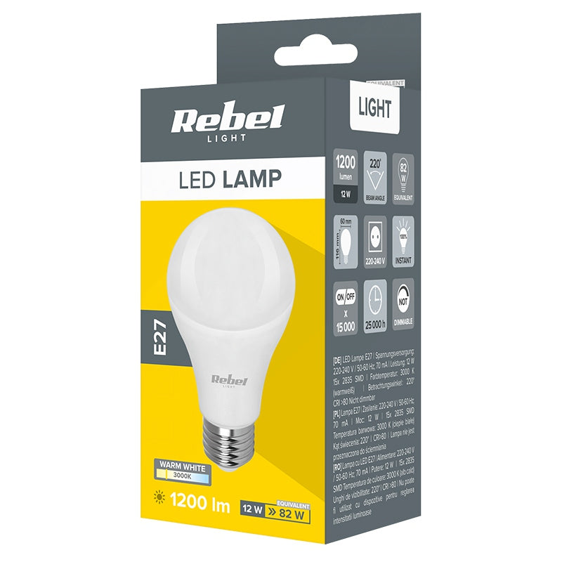 Bec LED A60 3000k Rebel E 27